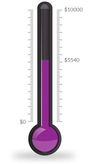 Purple thermometer showing progress toward $10,000 goal