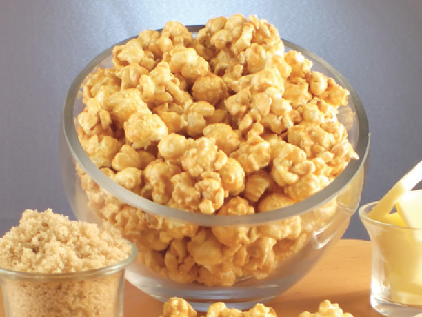 A bowl of Buttery Caramel popcorn, a great choice for a popcorn fundraiser.