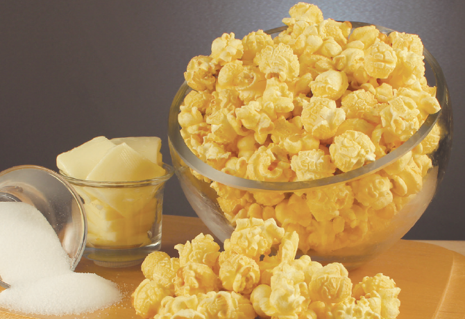 A bowl of Movie Theater Butter popcorn, a classic popcorn fundraising flavor.