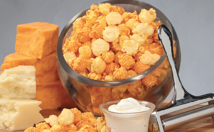 A bowl of Three Cheese popcorn, a popcorn fundraiser flavor that will satisfy all cheese lovers. 