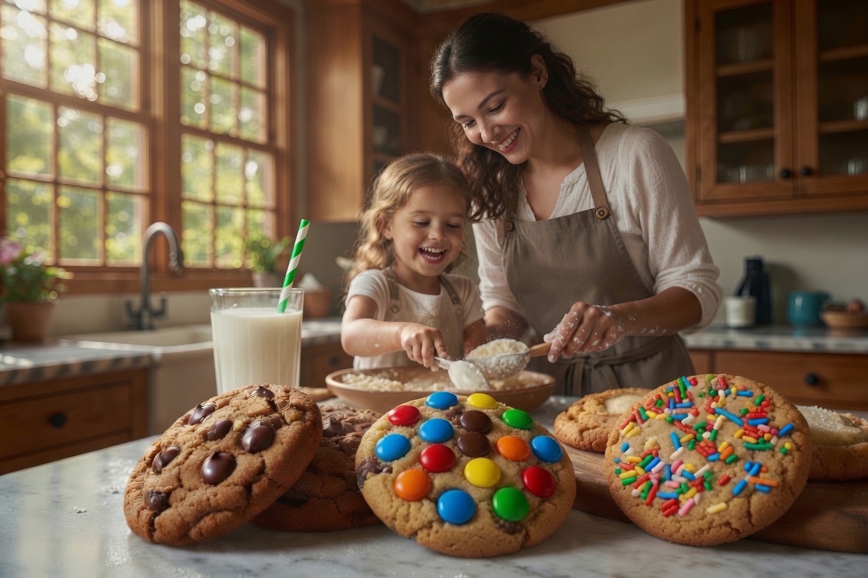 Mother and child baking cookies together after their cookie dough fundraiser